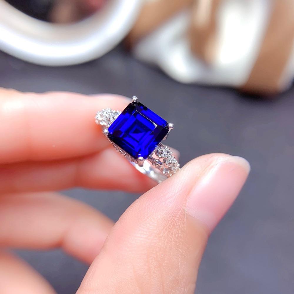 Open Ring Fashion Imitation Mozambique Garnet Princess Cut Royal Blue Gemstone Statement Ring