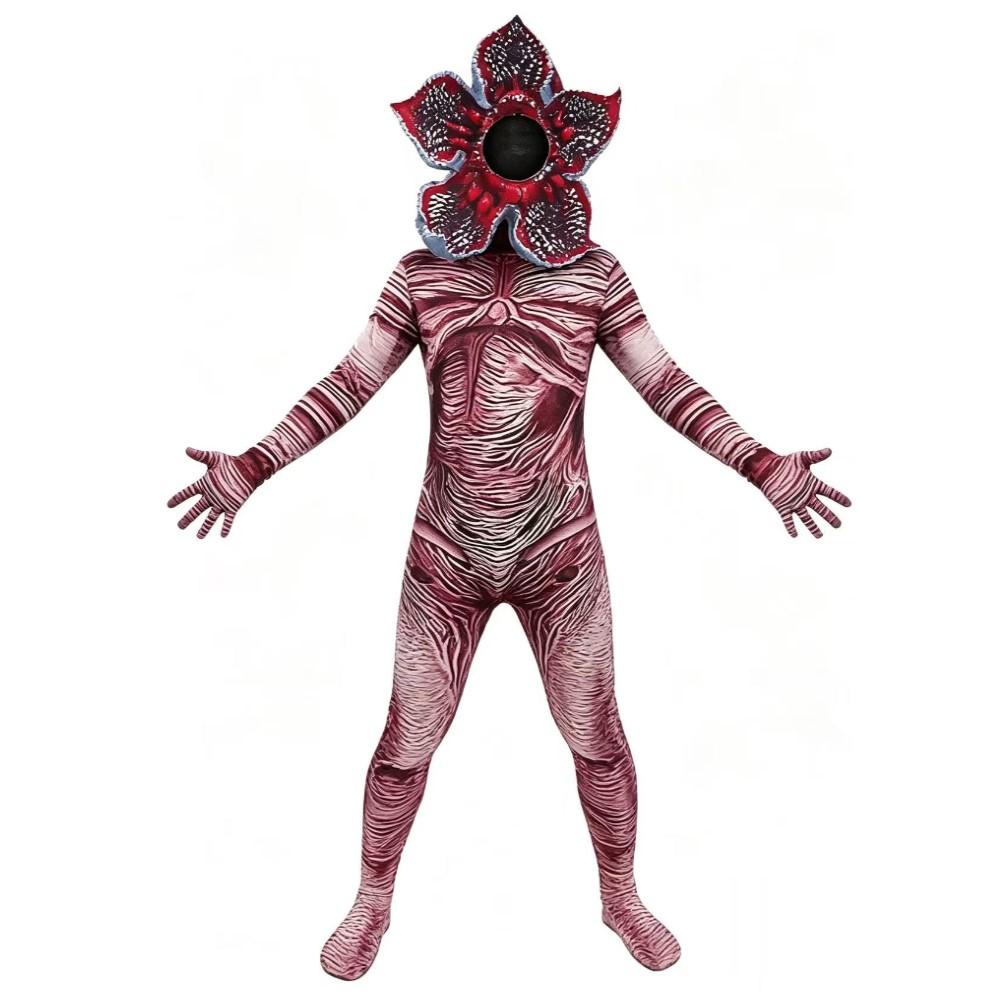 Demogorgonn Cannibal Flower Cosplay Costume Zentai Bodysuit with Petal Mask Men Women Halloween Horror Jumpsuit Party Outfit