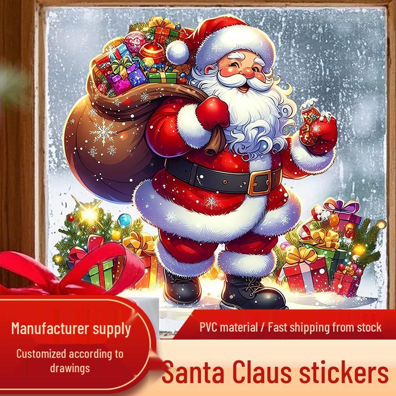 Christmas Themed Self-Adhesive Stickers: Santa Claus, Gift Bag, Toilet, Festive Cabinet, and Glass Decorations красный