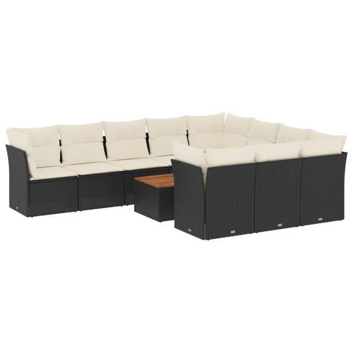 VidaXL Salon de Jardin avec Coussins 11 pcs, Canapés de Terrasse, Ensemble de Meubles de Patio, Mobilier d'Extérieur, Noir 3256168