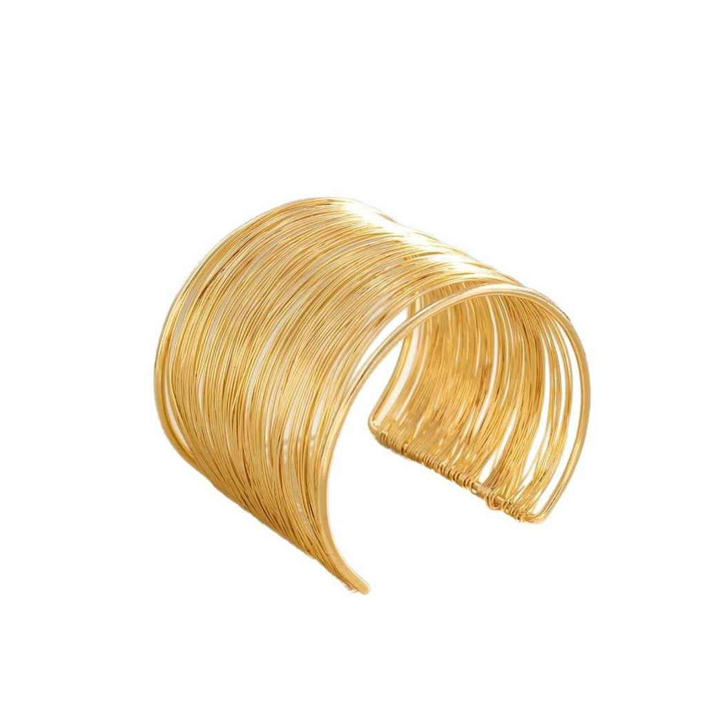 European Retro High-Quality Exaggerated Metal Open Cuff Wire Bracelet for Women