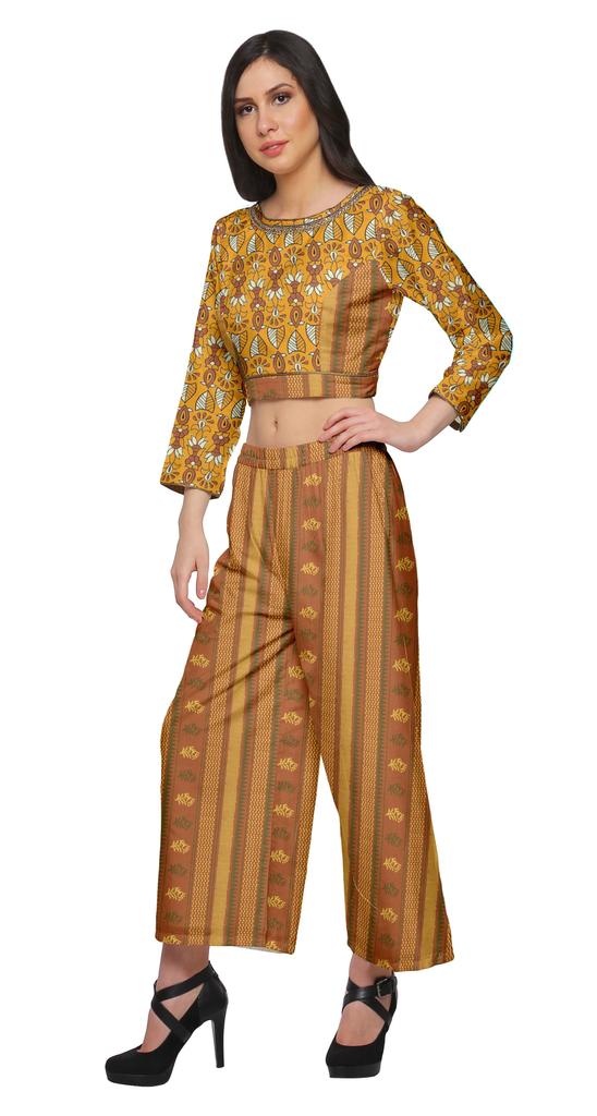 Moomaya Womena    S Crop Top Palazzo Set Printed 2 Piece Outfit Dress Ethnic