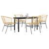 5 Piece Outdoor Dining Set Brown Poly Rattan Table with Glass Top
