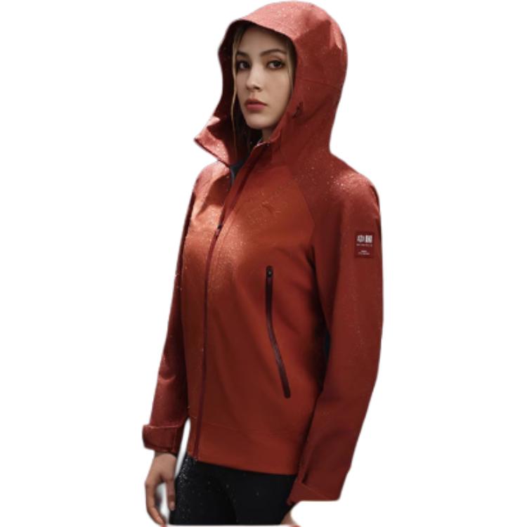 Anta City Outdoor Series Color Block Zipper Hooded Comfortable Versatile Water-Resistant Jacket Women Jacket Maple-Orange Rust-Red 162447607-4