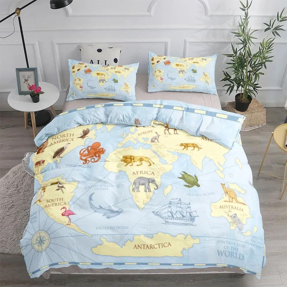 World Nautical Map Duvet Cover Set Bed Linen Collection King Queen Double Full Twin Single Size Fits Comforter