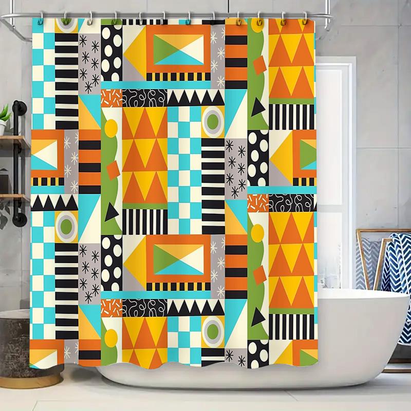 

Geometric Shower Curtain Modern Abstract Art Bathroom Decor Waterproof Liner Fabric Patterned Backdrop W60H190(CM)-1 Pcs