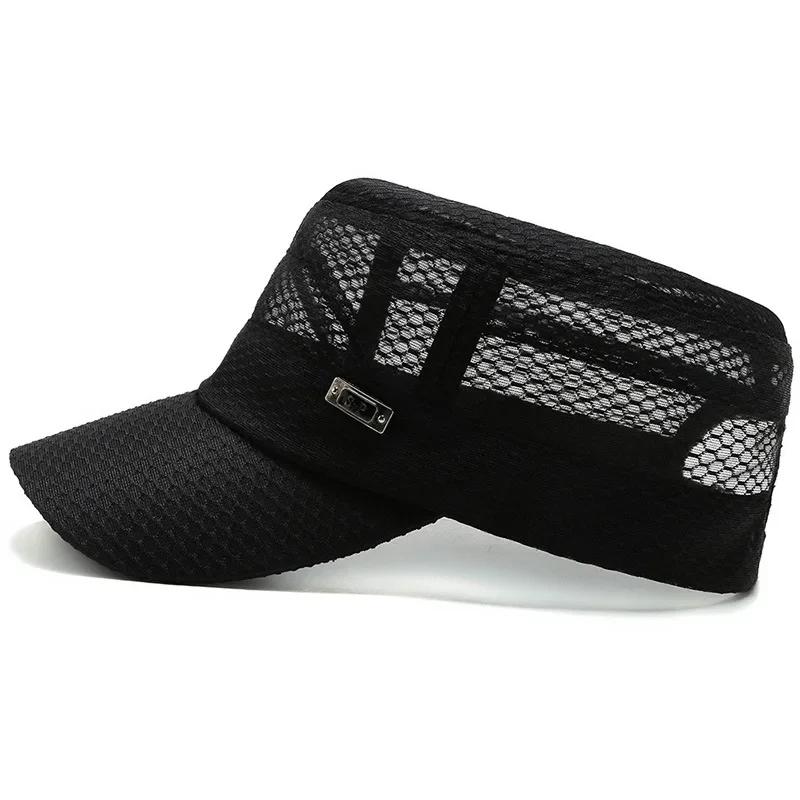 New Military Cap For Men Summer Breathable Mesh Cadet Hat Casual Bone Army Hats Women Flat Top Caps Branded Sun Protection Hats