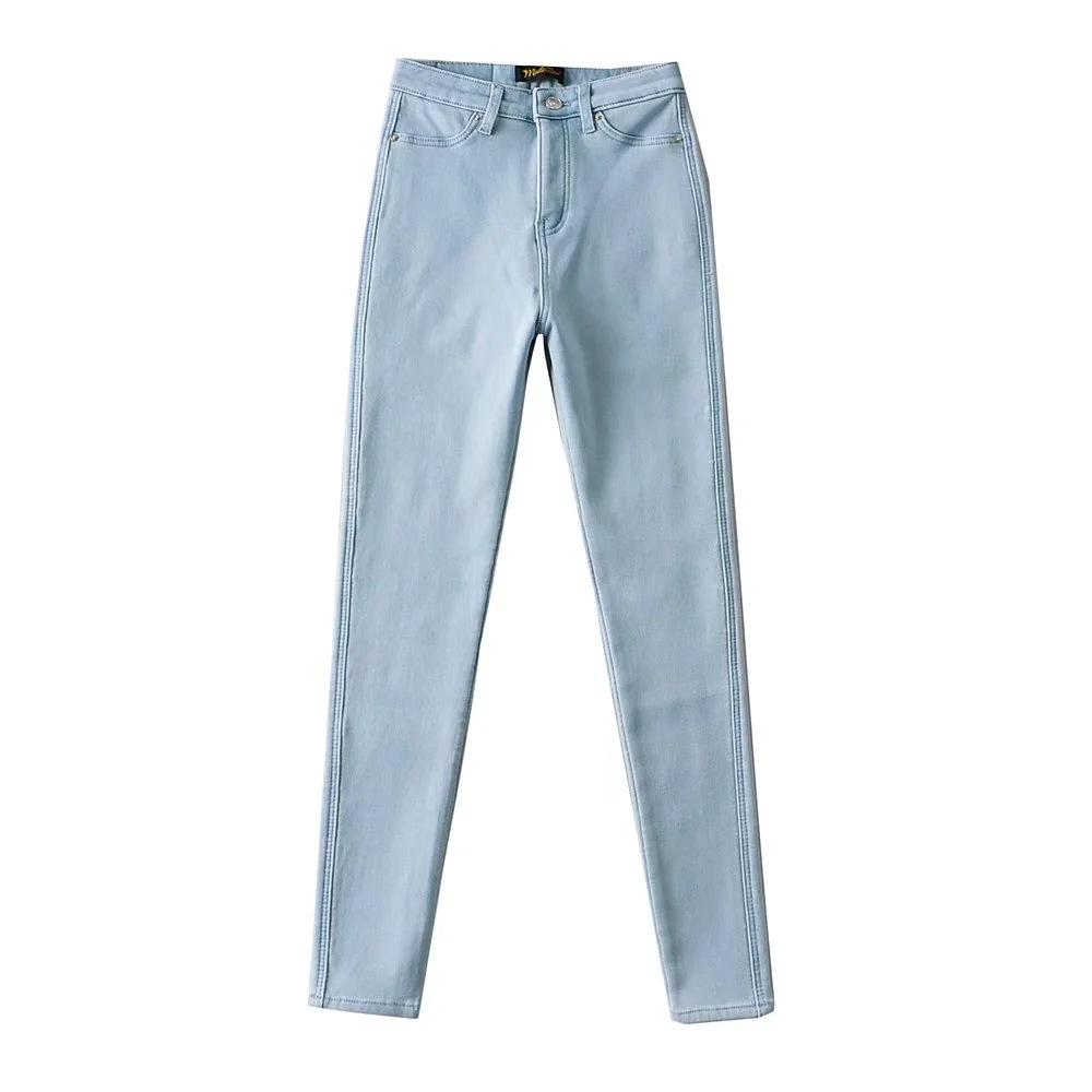 European High-Waisted Skinny Fit Velvet Denim Pants - Women s Slimming Peach Hip Lifting Small