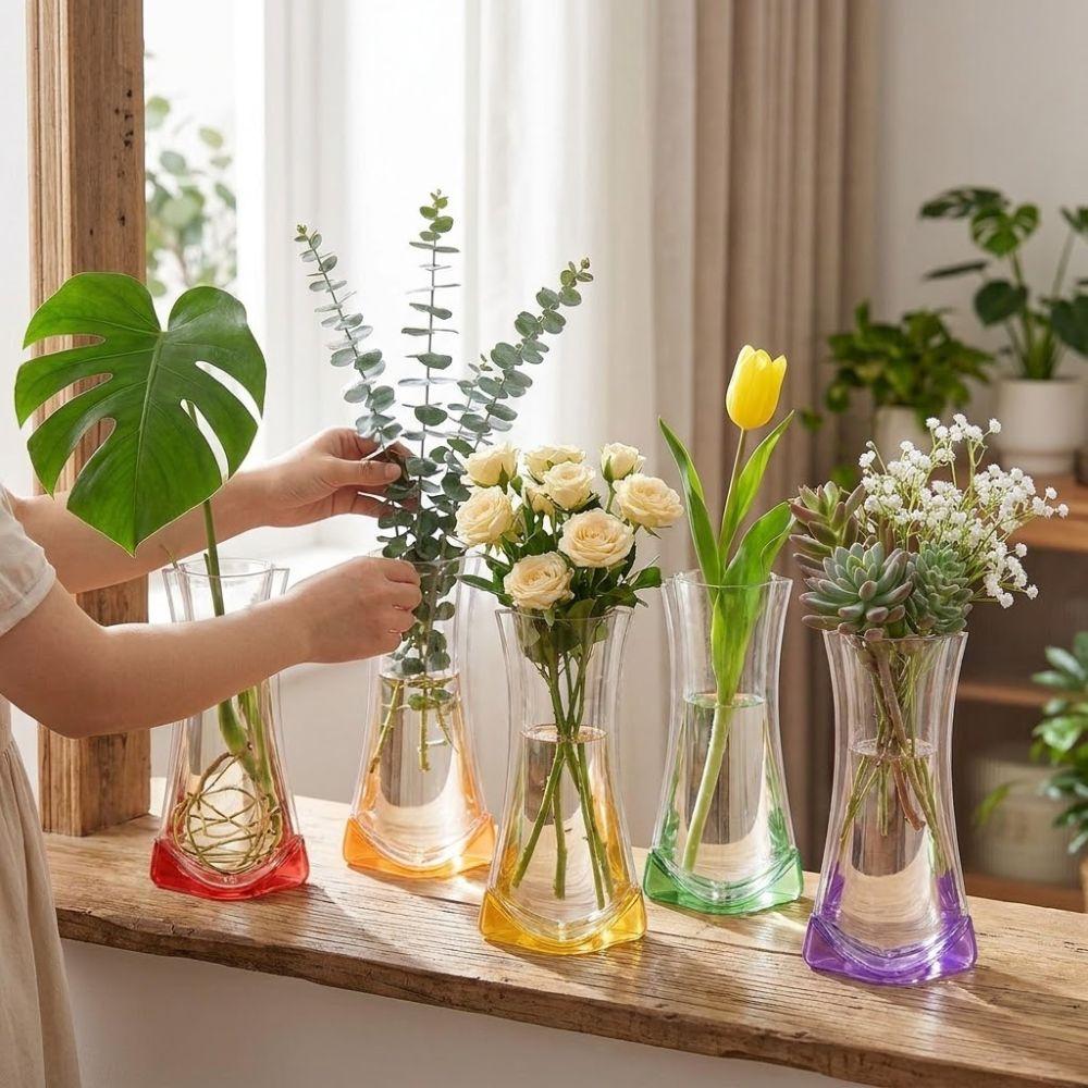 5Pcs Folding Hydroponic Floral Vase Collapsible Plant Containers Easy To Clean Expandable Vase Room