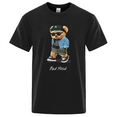Camiseta Informal de Verano Enfadado Mal Humor Caminando Oso de Peluche Silencioso Manga Corta Camiseta para Hombre Hip Hop Tops Camisetas Holgadas Oversize para Hombre