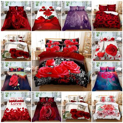 3D Red Rose Bedding Set Valentine's Day Couple Quilt Cover Pillowcase Bed Sheet/double Bed Full Size 2/3pcs Home Decoration
