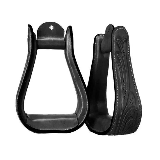 

Западные стремена Седельная сбруя Цветочный ручной работы Тисненый Обтянутые черной кожей Пара . чёрный