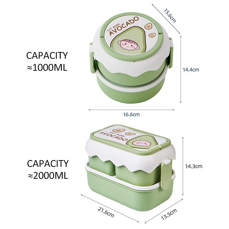 1L/2L Double Layer Lunch Box Cute Children Bento Box with Compartments Microwavable Food Storage Container for Picnic School