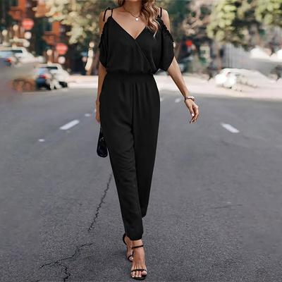 Women's Summer Halter Strapless Cross Neck Loose Casual Waisted Jumpsuit