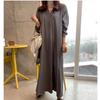 Cotton Linen Solid Muslim Dress Women Marocain Turkish Robe Femme Long Sleeve Maxi Dress Temperament Commuting  Abaya Vestidos