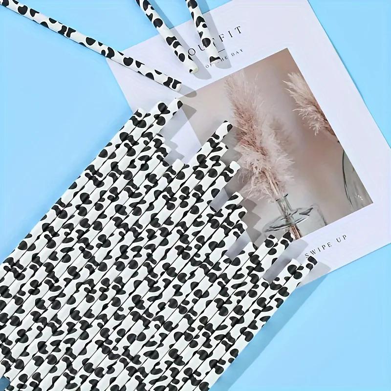 10/30pcs Black And White Cow Print Paper Straws for Farm Birthday Party Supplies Drinking Straws Eco-Friendly Farm Theme Decor