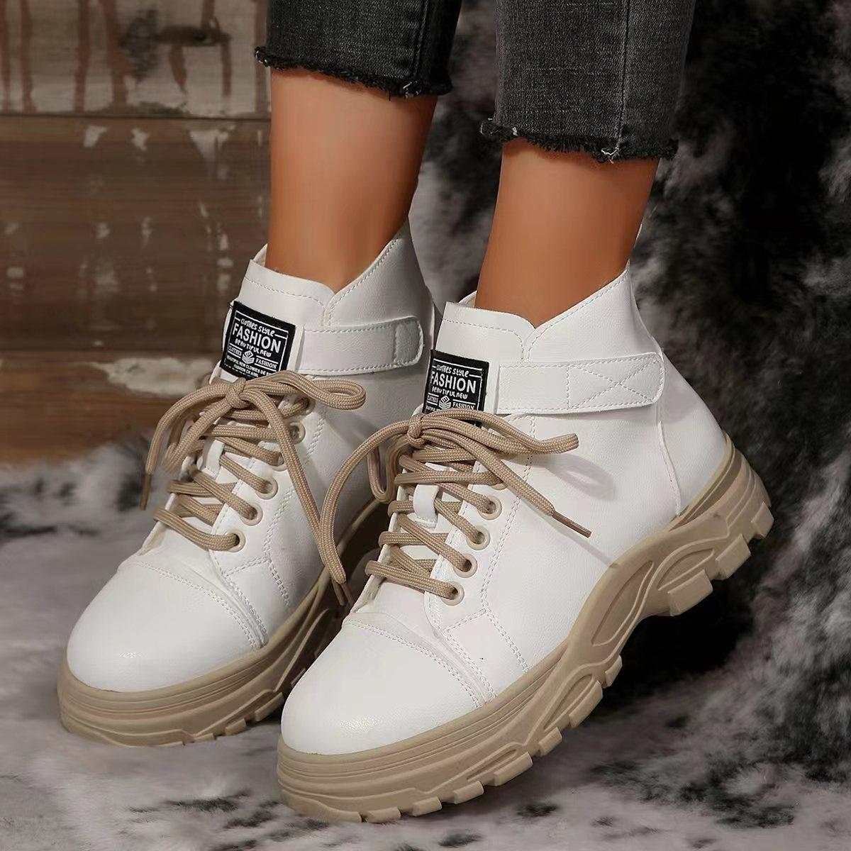 

Outdoor Non Slip Couple Short Boots Winter Comfort Men Fashion Snow Boots Height Increase Lace Up Waterproof Women Leather Shoes 36 білий
