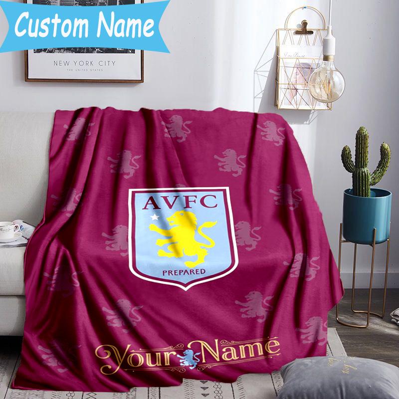 Custom Name Aston Villa Pride Flannel Blanket, Use for Birthday/Holiday Gift, Soft Blanket for Sofa/Bed/Camping/Office, Home Decor