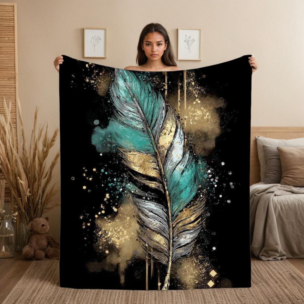 

Artistic Feather Theme Pattern Flannel printed blanket suitable for all seasons suitable for living room office sofa and travel 75x100cm (30x40inch)