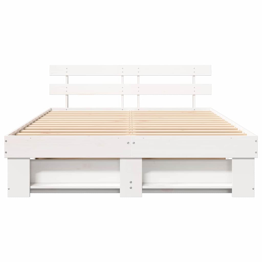 White Bed Frame with Headboard 140 x 200 cm Solid Pine Wood