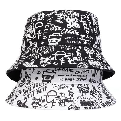 Unisex 88 Černobílá Graffiti Potisk Osobnost Kbelíkové Klobouky Rybářské Čepice Venkovní Ležérní Čepice Ochrana proti Slunci Klobouk