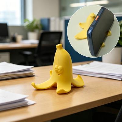 Cute Yellow Banana Peel Phone Holder 3D Printed Funny Banana Desktop Cell Phone Stand for All Mobile Phones