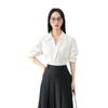 Women's Elegant V-Neck Lapel White Short-Sleeve Shirt, Chic Summer Style, Unique Design