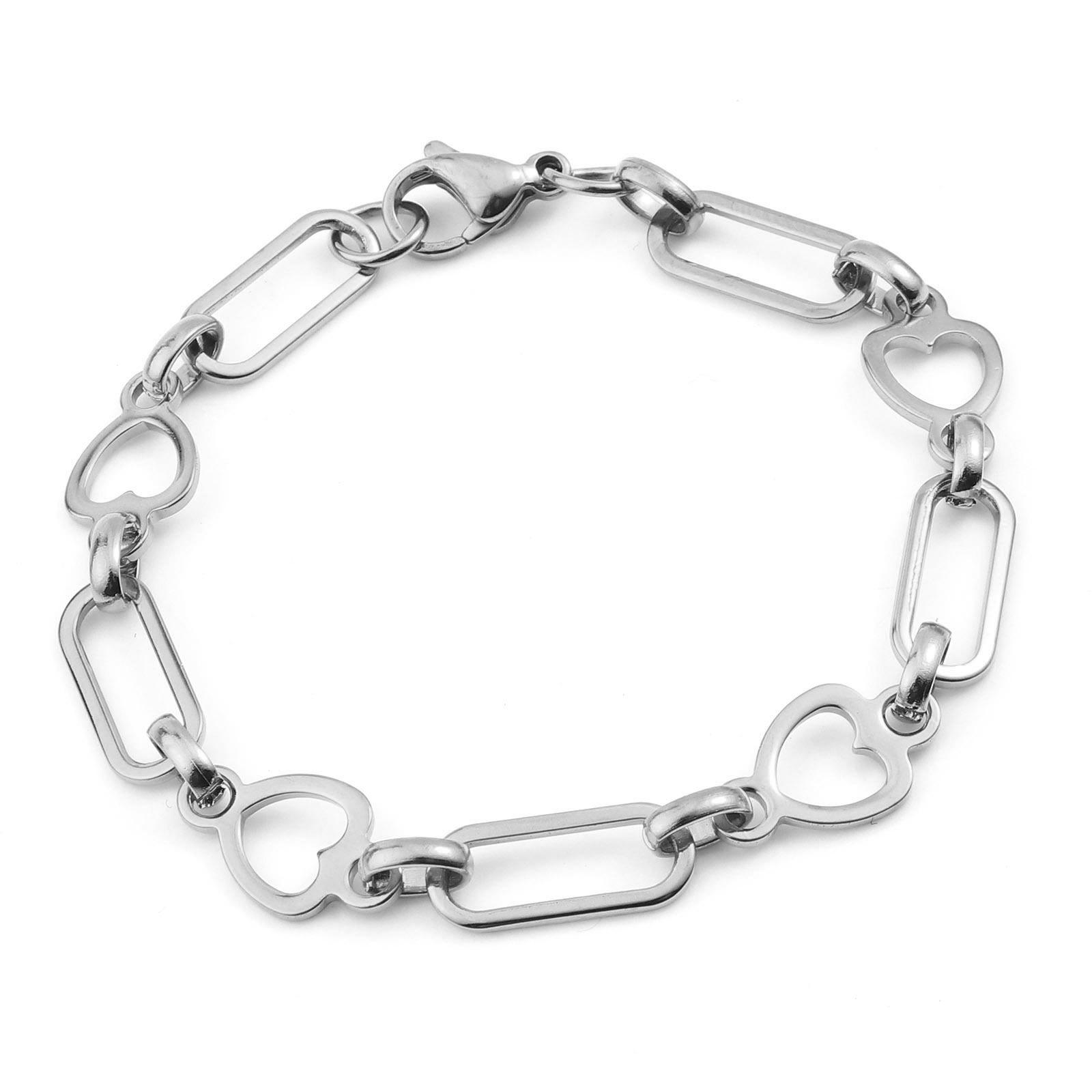 

New Stainless Steel Bracelets For Women Men Oval Heart Lobster Clasp Chian Bracelet on the hand Jewelry Accessories 18-19cm long