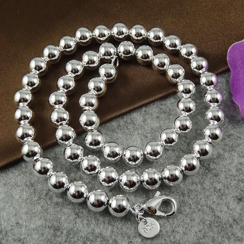 Fashion Gift Jewelry S925 Silver Plated 8MM Ball Bead Necklace