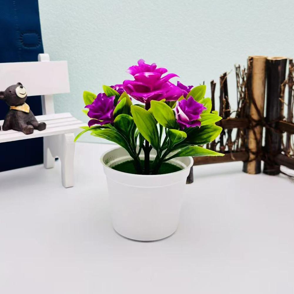 

Rose Artificial Bonsai Potted Plant For Office Desk And Gift For Lovers Flower Purple Red