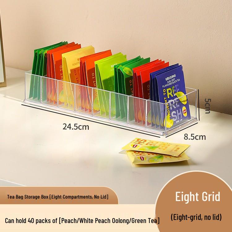

Stackable Acrylic Organizer Box: Transparent Tea Bag & Coffee Capsule Storage with Compartments and Lid