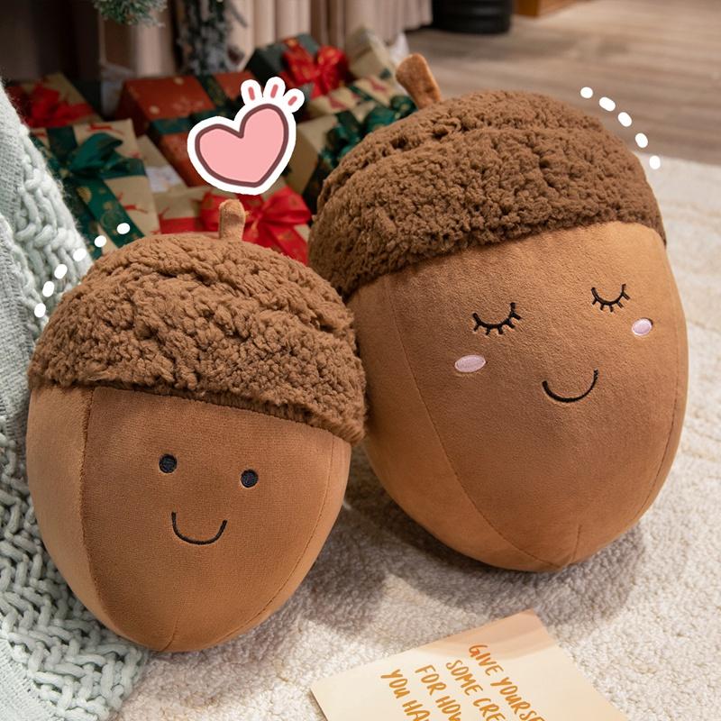 Cartoon Happy Chestnut Family Plush Toys Cotton Stuffed Smile Hazelnut Doll Soft Cozy Throw Pillow Kawaii Kids Gift Home Decor