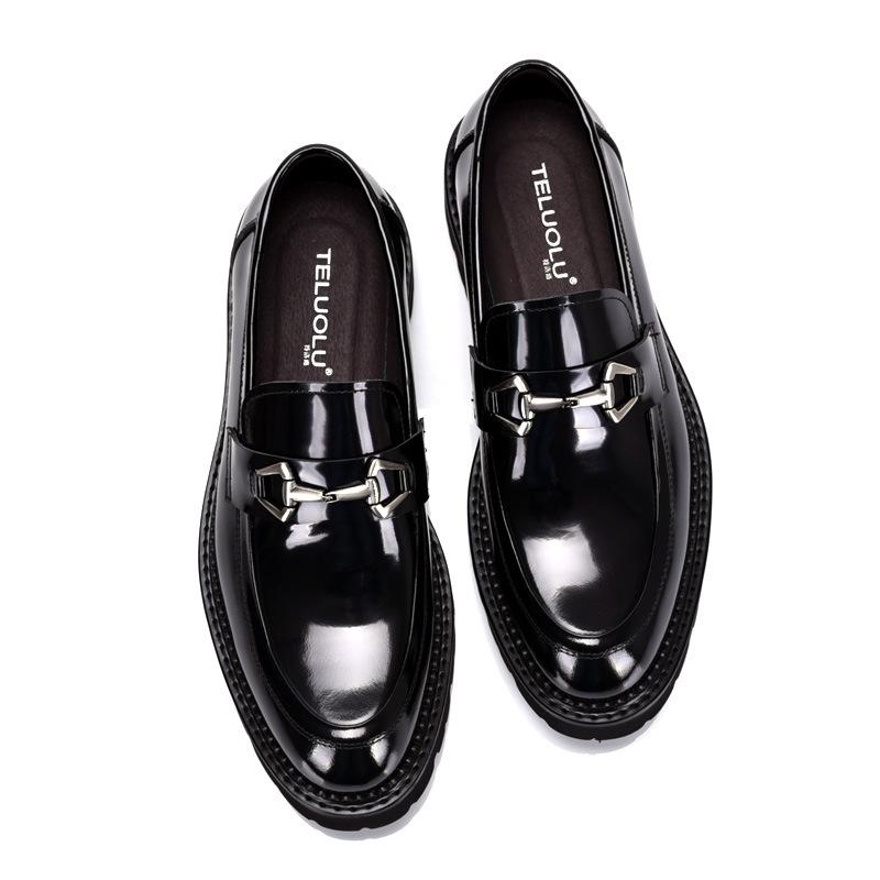 Men's Genuine Leather Loafers: Comfortable, Business Casual Shoes with Thick Soles for Weddings & Trendy, Versatile British Style.