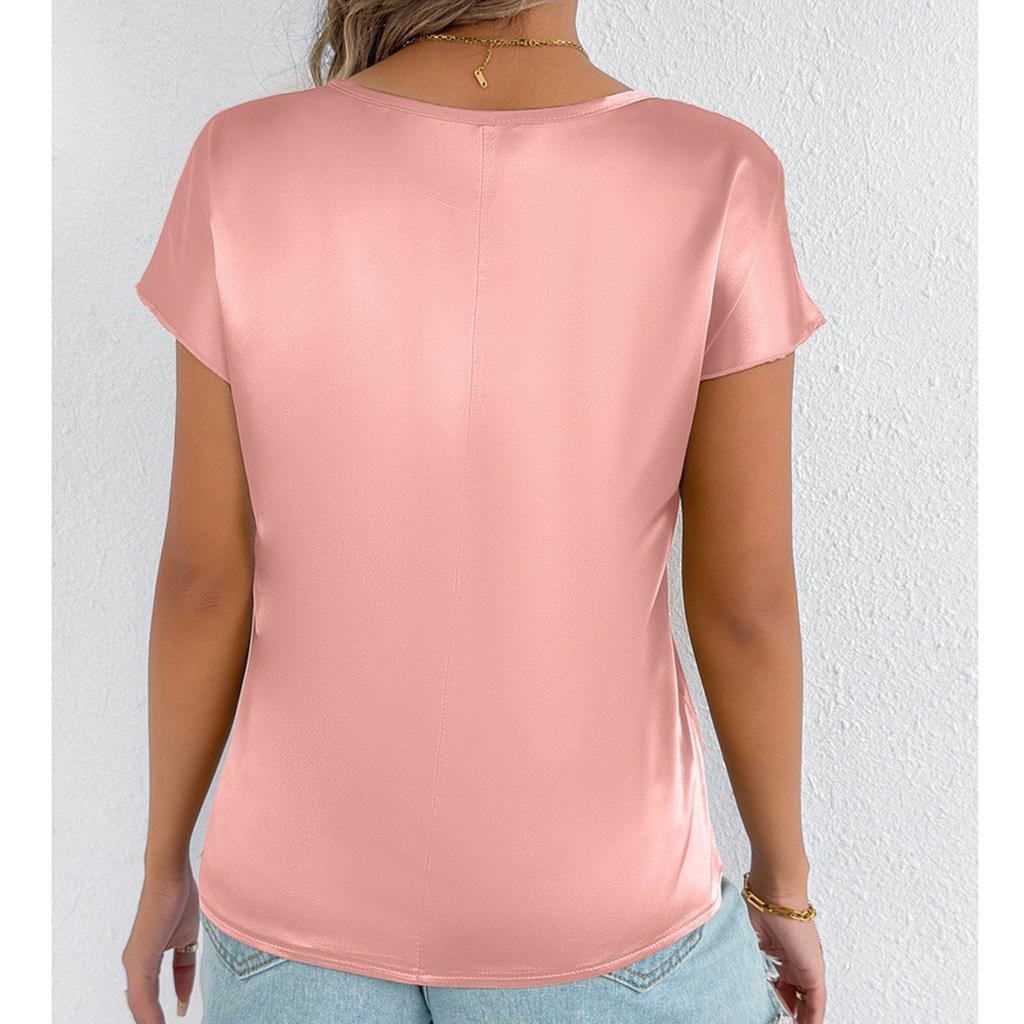 Damen Modisches Lässiges Einfarbiges Rundhals Kurzarm-Top Kurzarm-Top