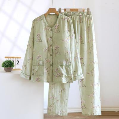 Women's Cotton Pajama Set with Removable Chest Pads - Long Sleeve, Long Pants, Lightweight for Spring and Autumn, Indoor/Outdoor Wear.