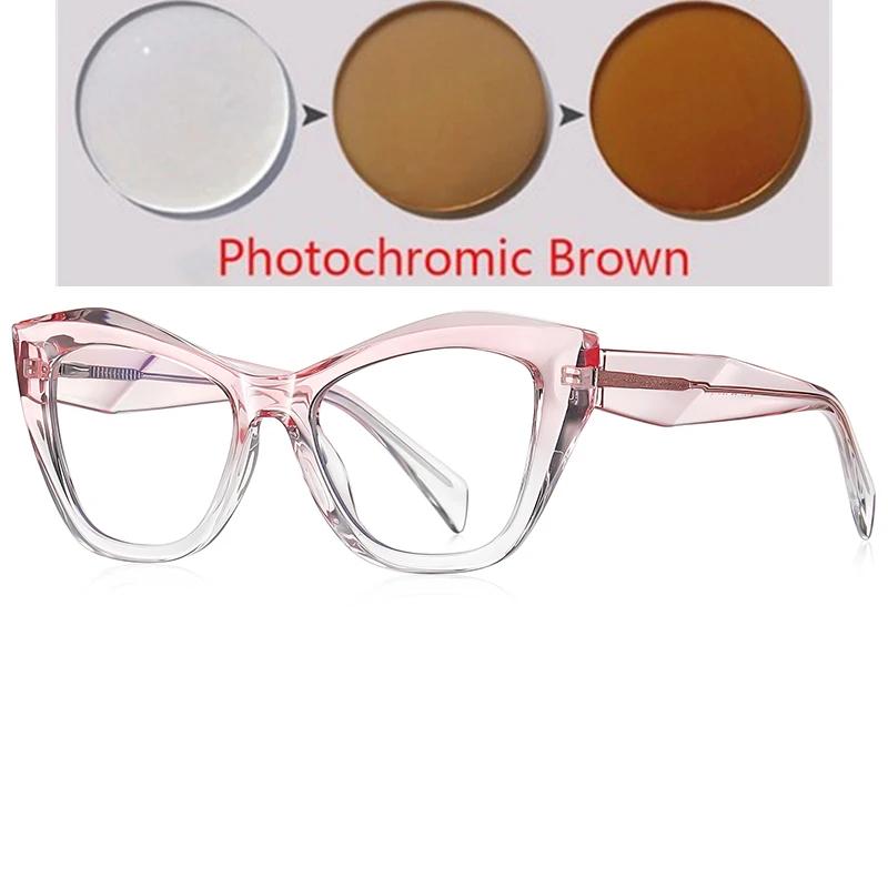 Progressiver Rosa Rahmen Cat-Eye Kurzsichtige Korrektionsbrille Damen Federscharnier Myopie Brille 0 -0.5 -0.75 Bis -6.0