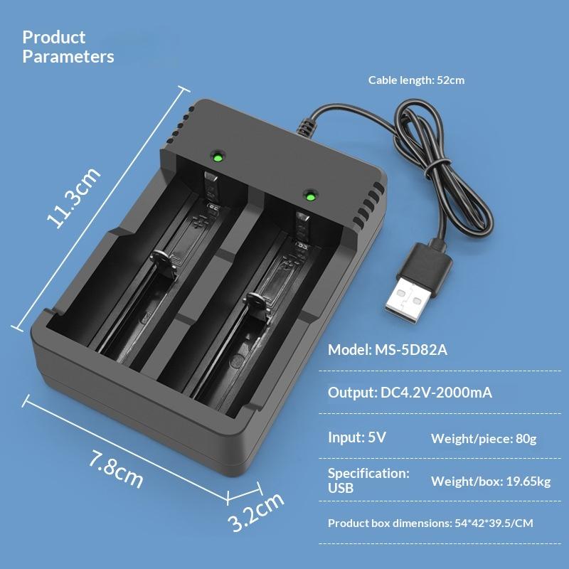 Efficient 18650 Battery Charger Dual Slot Design USB A Port for 18650 18700 Recharge