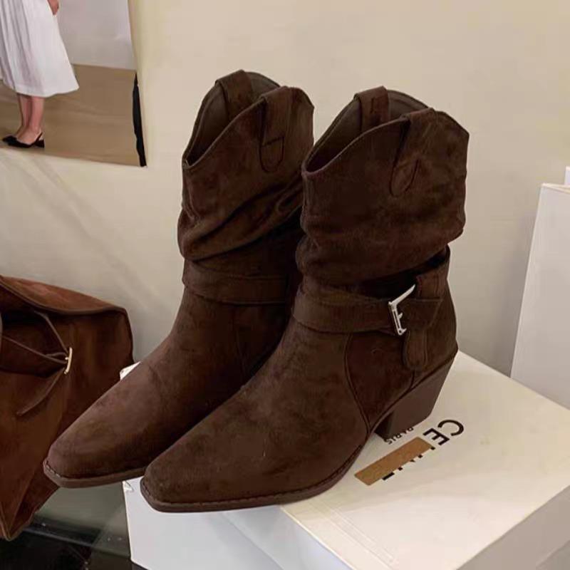 Fashion New Style Fashion Women's Suede Long Boots Soft Platform Side Zipper Women Western Boot Plus Size Solid Color Luxury Boots