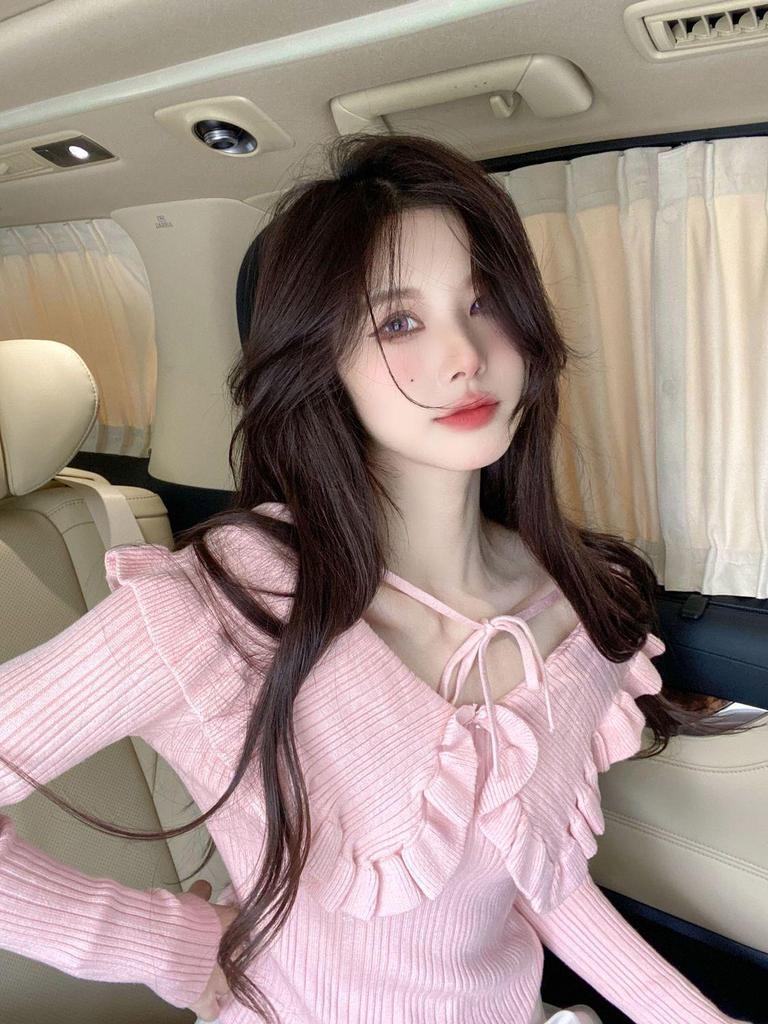 Autumn Winter Off-Shoulder Knitted Top with French Ruffle Peter Pan Collar