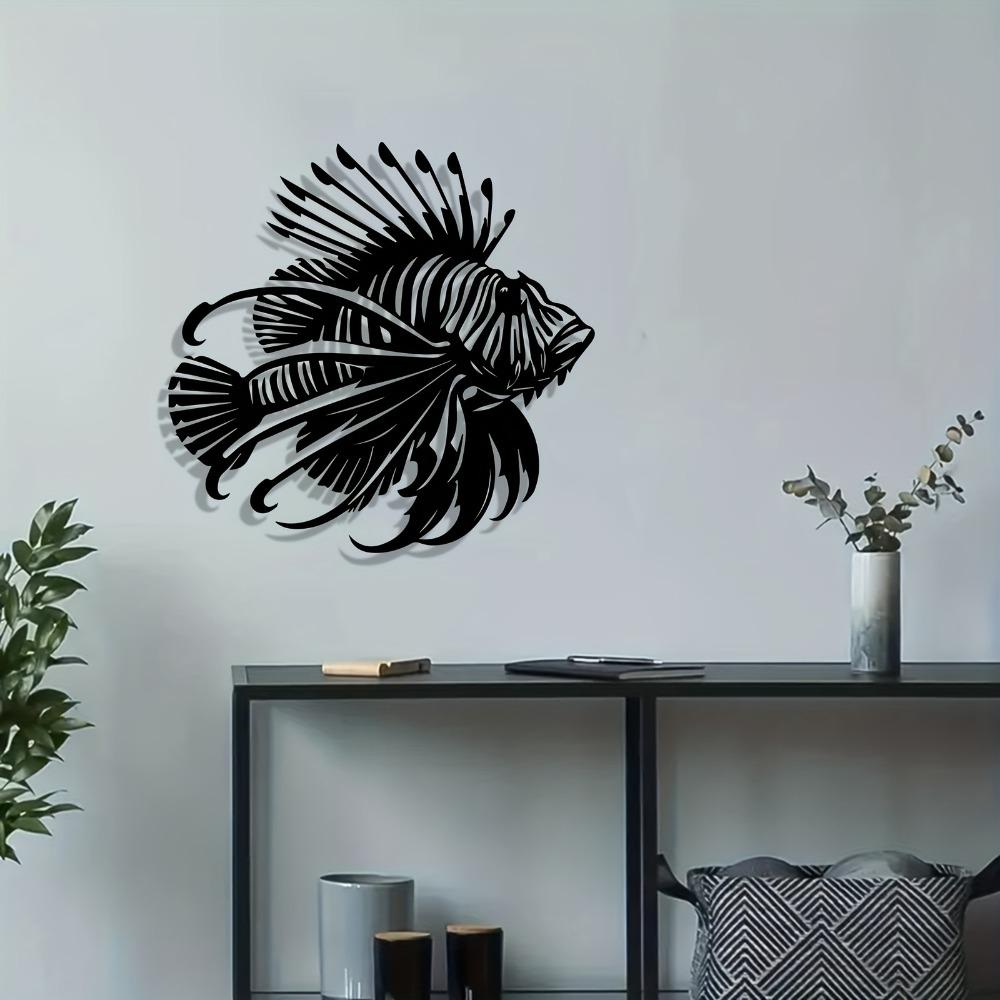 1pc Vintage Lion Fish Metal Wall Art Weather Resistant Iron Sculpture for Coastal Room Beach House Decor Ocean Gift