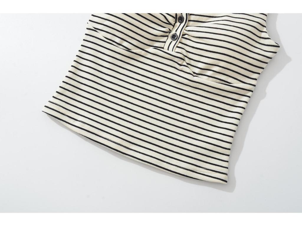 Women's Designer Slim-Fit Black Striped Camisole with Padded Bust - Chest-Enhancing Summer Knit Tank Top