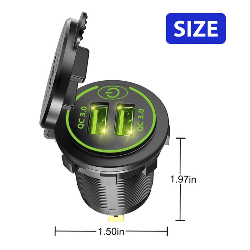 12V/24V  USB Outlet Dual QC3.0 Charger Socket Cigarette Lighter Socket Waterproof Touchable Switch Quick Adapter Car Accessories