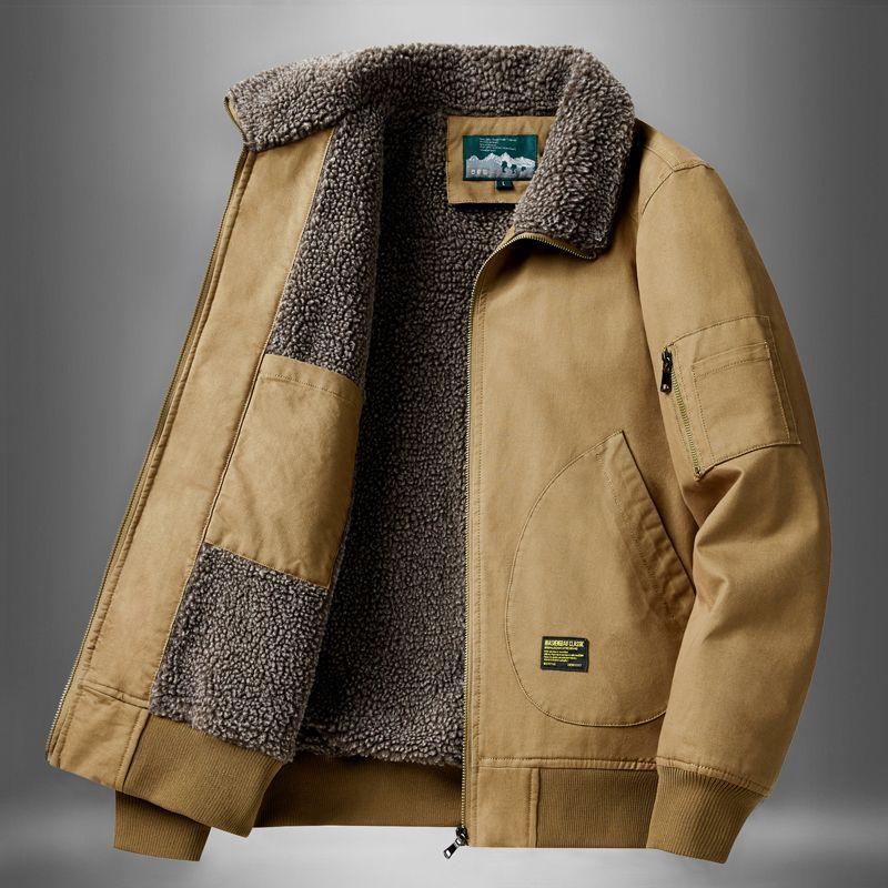 Winter Man Thicken Fleece Cargo Coat Turn Down Collar Zipper Men Pilot Jacket Outdoor Casual Pocket Male Outerwear