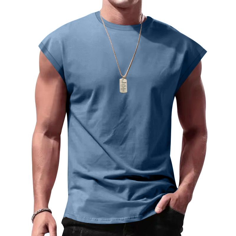 Cross-border 2025 Men's Summer Sleeveless T-shirt - Youth Loose Fit Solid Color Thin Tank Vest