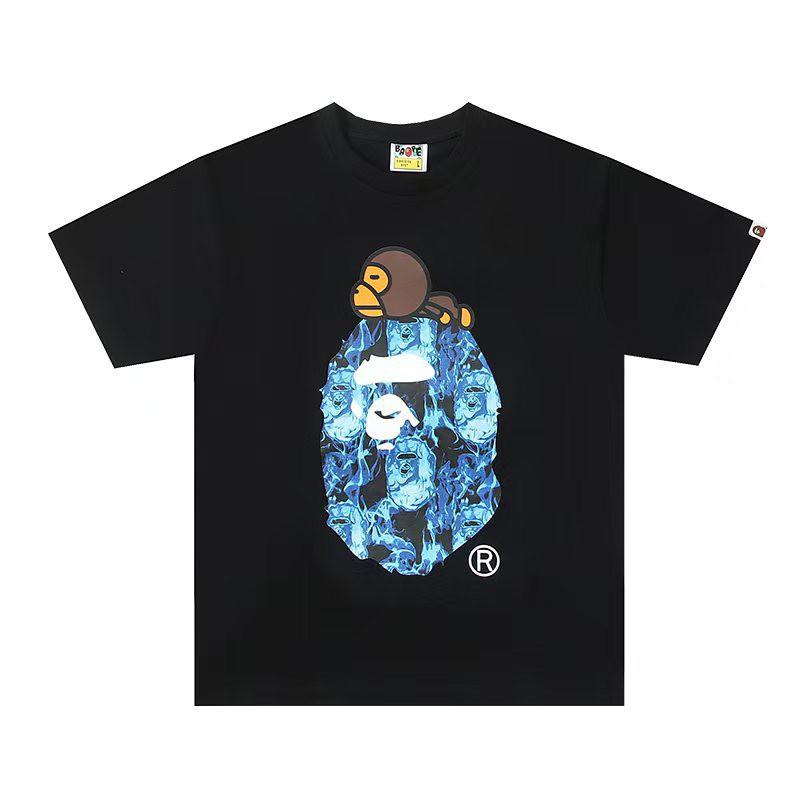 Mens Streetwear Oversized Cotton Tee With Camo Shark Ape Graphic Print Casual T-Shirt