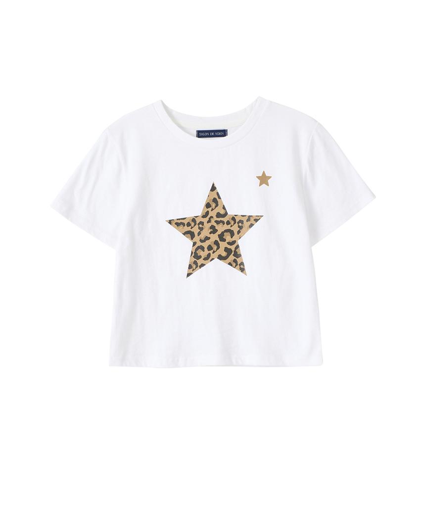 SALON DE YOHN Leopard Star Crop T_ White