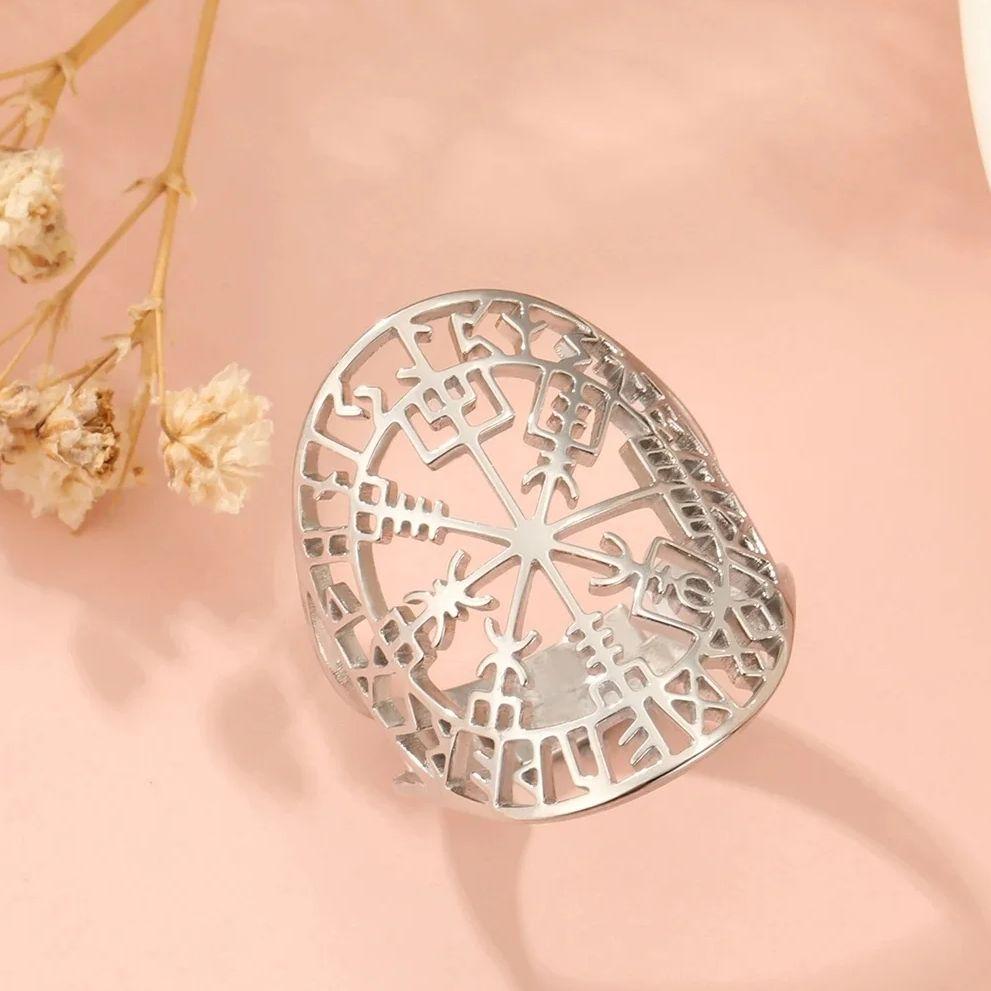 Viking Runes Ring Vegvisir Symbol Stainless Steel Rings Compass Norse Rune Jewelry Gladiator Pagan Asatru Heathen Gift