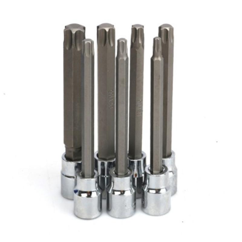 A84E-7Pcs/Set 3/8 Inch Socket Tool Set Drive Extra Long Torx Star Bit Sockets Set T25 T30 T40 T45 T50 T55 T60 Hand Tools