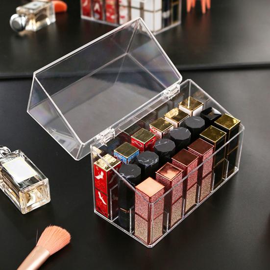 Transparent Lipstick Storage Box Organizer with 18 Compartments Large Capacity Dustproof Lipstick Nail Polish Container