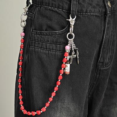 Chaîne de Pantalon Crâne Rouge Croix Vintage Punk Street Accessoires Jeans Hommes Et Femmes Y2K Bouteille de Vin Tendance Hip Hop Chaîne de Taille
